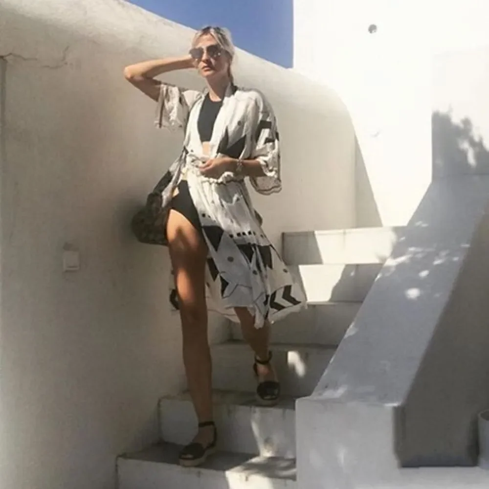 Aztec Tribal Geometric Boho Swim Beach Coverup
